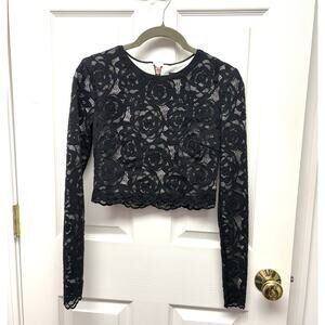 Le Superbe Top NWOT Garden Rose Cropped Black Lace Long Sleeve Lined Women's XS